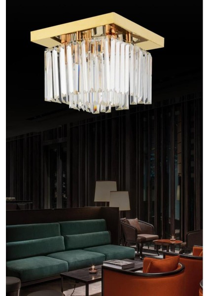 30 cm Kare Gold Kristal Avize, Zarif ve Şık Dekoratif Aydınlatma Parçası indirimleri