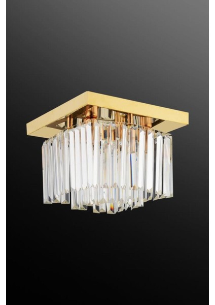 30 cm Kare Gold Kristal Avize, Zarif ve Şık Dekoratif Aydınlatma Parçası