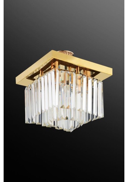 30 cm Kare Gold Kristal Avize, Zarif ve Şık Dekoratif Aydınlatma Parçası