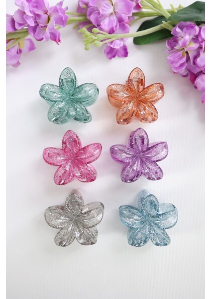 6 Adet Simli Lotus Saç Tokası 6 Farklı Renk- 6 cm Orta Boy - Hafif ve Dayanıklı