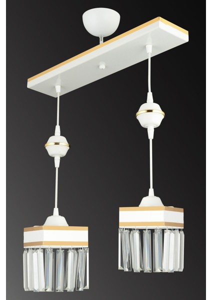 Şık Beyaz Kristal Sarkıt Avize, 2'li, Sarı Şeritli, Kare Tasarım fiyatları