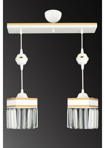 Şık Beyaz Kristal Sarkıt Avize, 2'li, Sarı Şeritli, Kare Tasarım modelleri