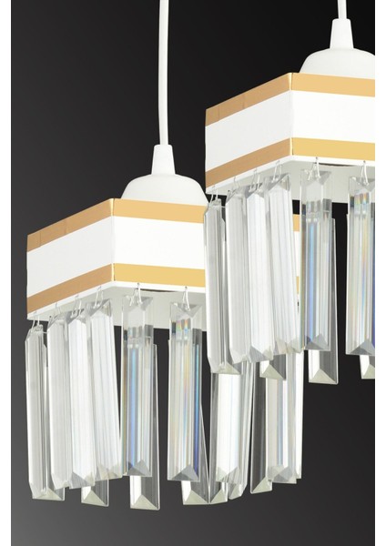 Şık Beyaz Kristal Sarkıt Avize, 2'li, Sarı Şeritli, Kare Tasarım fırsatları