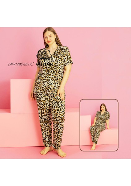 Ay Melek Kadın Pijama Takımı Pamuklu Geniş Beden Gömlek ve Pijama Seti (Battal Boy)