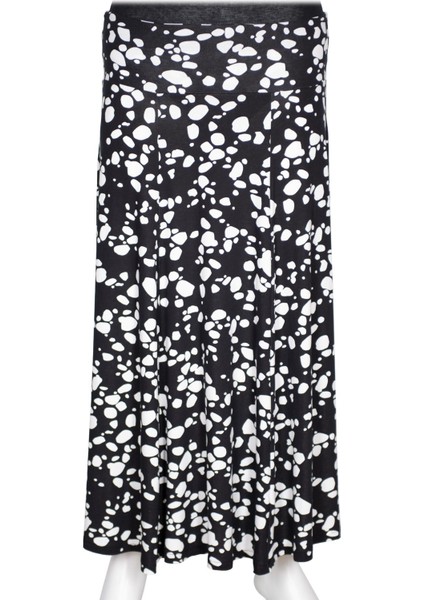 Kadın Arzu Korsajlı 6 Parçalı Desenli Penye Siyah Etek D56