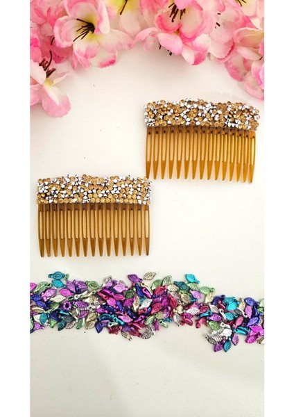 Taşlı Yan Tarak Toka 2 Adet 7 cm