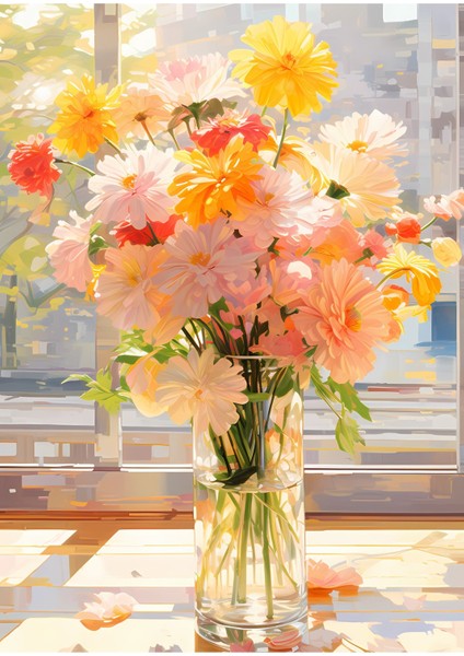 Renkli Çiçek Kanvas Tablo 50X70, Şık ve Canlı Dekoratif Duvar Süsü