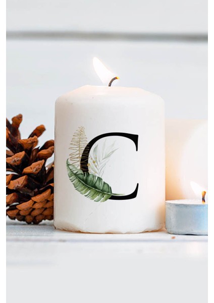 Beyaz Renkli, Harfli Desenli Silindir Blok Mum, Şık ve Doğal Dekorasyon Için Ideal