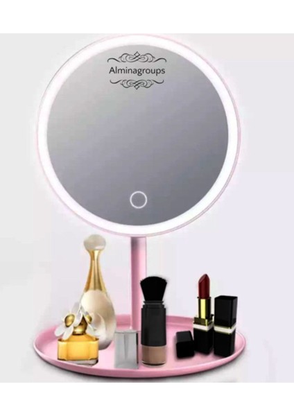 Işıklı Masaüstü Makyaj Aynası, LED ve Dokunmatik Özellikli Pembe Ayna fiyatları