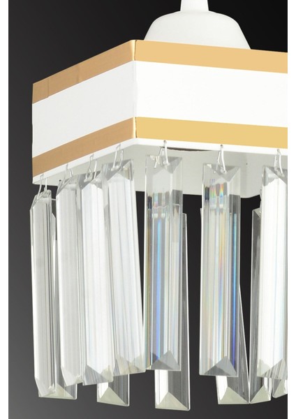 2'li Beyaz Kristal Sarkıt Kare Avize, Sarı Şeritli, Şık ve Modern Tasarım indirimleri