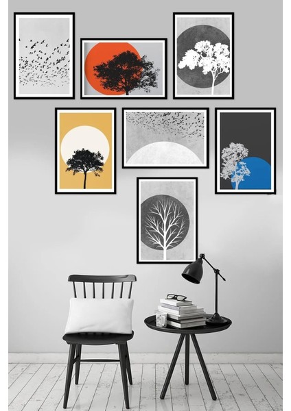 7 Parça Renkli Çerçeve Görünümlü Duvar Dekor Seti, Salon ve Yatak Odası Için