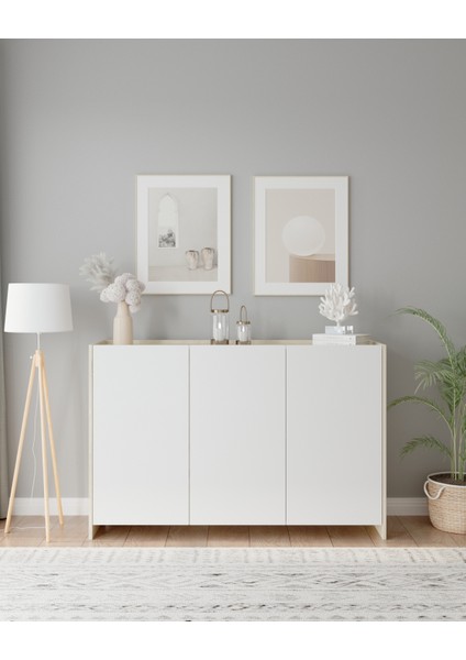 3 Kapaklı Tamamen Mdf Konsol Lefkas-Beyaz