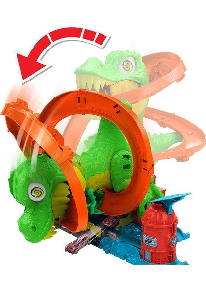 JBM73 Hot Wheels T-Rex ve Itfaiye Istasyonu Oyun Seti