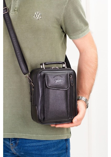 Erkek Deri Çelik Kasalı Kapaklı Omuz ve El Çantası (17X22CM) NEW188 - Siyah fiyatları