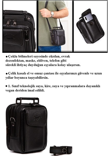 Erkek Deri Çelik Kasalı Kapaklı Omuz ve El Çantası (17X22CM) NEW188 - Siyah fırsatları