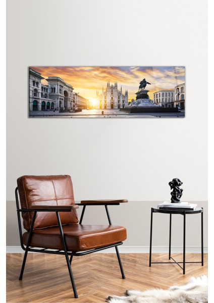 Gün Batımında Milano Panoramik Cam Tablo, Modern Ev ve Ofis Dekoru, Hediyelik Duvar Dekorasyonu fiyatları