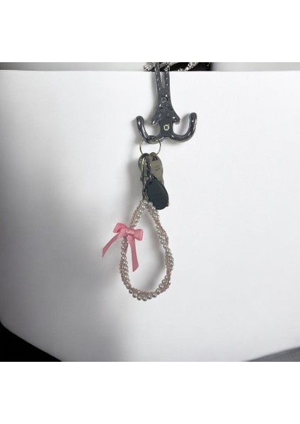 Pembe Kurdeleli Inci & Kristal Anahtarlık / Çanta Süsü fırsatları