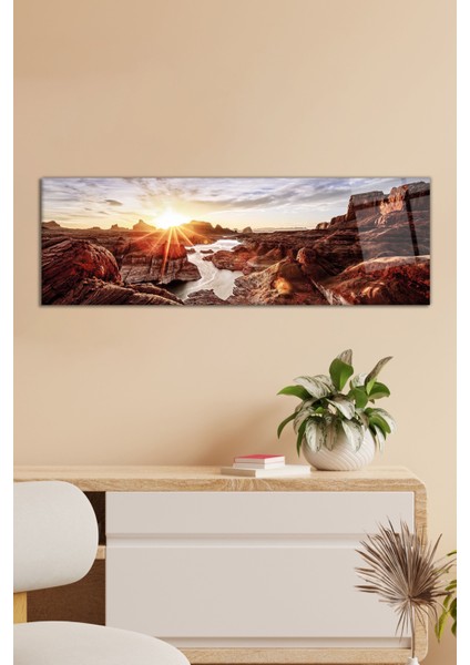 Gün Batımında Kanyon Panoramik Cam Tablo, Modern Ev ve Ofis Dekoru, Hediyelik Duvar Dekorasyonu