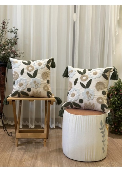 2'li Punch Işlemeli Nakışlı Yeşil Temalı Dekoratif Kırlent Kılıfı modelleri