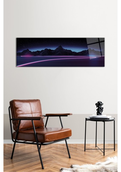 Retro Synthwave Dağ Yol Panoramik Cam Tablo, Modern Ev ve Ofis Dekoru, Hediyelik Duvar Dekorasyonu fiyatları