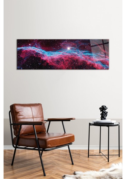 Pembe Mavi Nebula Panoramik Cam Tablo, Modern Ev ve Ofis Dekoru, Hediyelik Duvar Dekorasyonu fiyatları