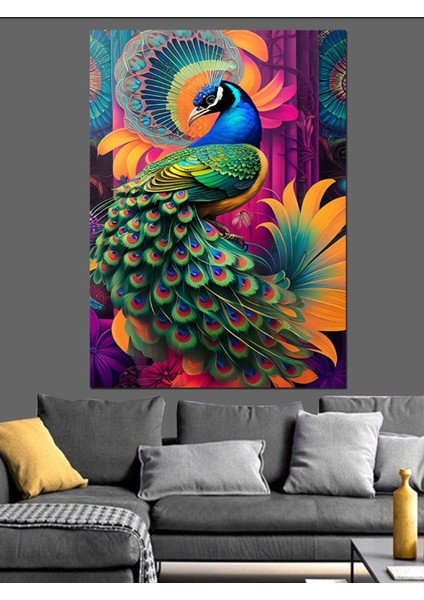 Renkli Tavuskuşu ve Çiçek Temalı Kanvas ve Mdf Tablo Dekoru fiyatları