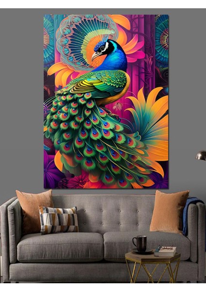 Renkli Tavuskuşu ve Çiçek Temalı Kanvas ve Mdf Tablo Dekoru modelleri