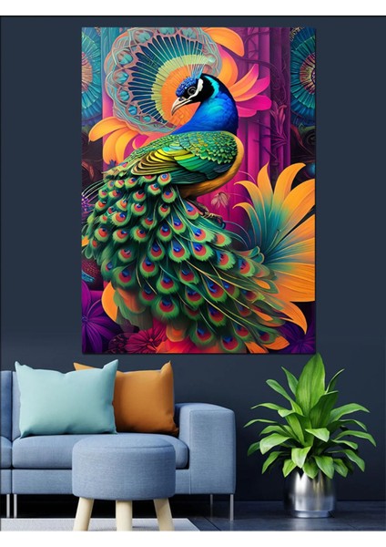 Renkli Tavuskuşu ve Çiçek Temalı Kanvas ve Mdf Tablo Dekoru fırsatları