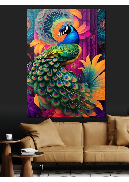 Renkli Tavuskuşu ve Çiçek Temalı Kanvas ve Mdf Tablo Dekoru indirimleri