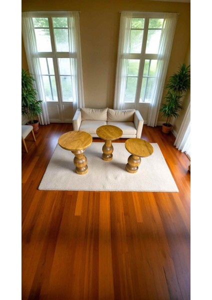 Tütün Renk 3’lü Mantar Sehpa Takımı – Doğal Masif Ahşap Zigon Yan Sehpa fiyatları