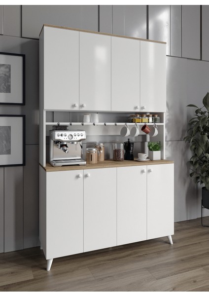 %100 Mdf Kahve Köşesi Mutfak Dolabı Kiler Dolabı Çok Amaçlı Dolap 8 Kapaklı Dolap