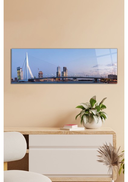 Hollanda Rotterdam Köprü Panoramik Cam Tablo, Modern Ev ve Ofis Dekor, Hediyelik Duvar Dekorasyonu