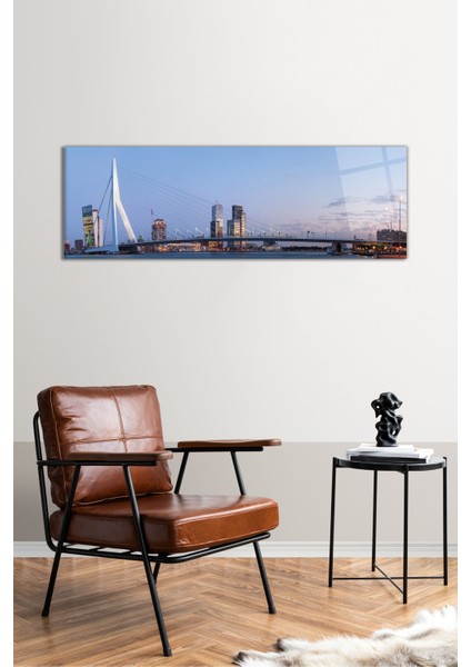 Hollanda Rotterdam Köprü Panoramik Cam Tablo, Modern Ev ve Ofis Dekor, Hediyelik Duvar Dekorasyonu fiyatları