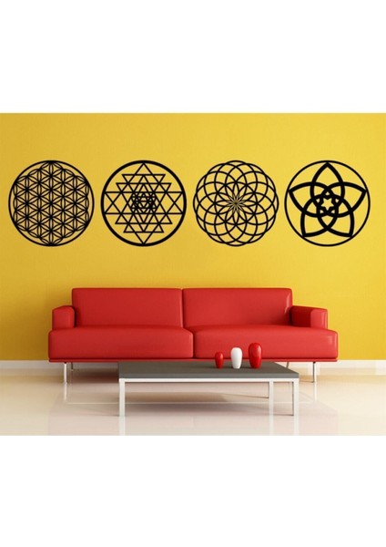 Siyah 4'lü Semboller Seti, Duvar Tablosu, Enerji ve Denge Dekoru