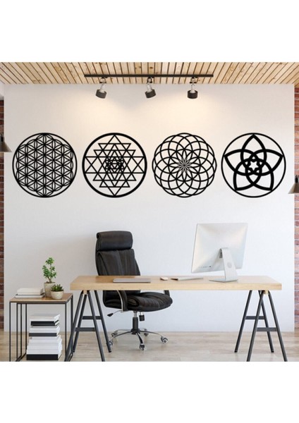 Siyah 4'lü Semboller Seti, Duvar Tablosu, Enerji ve Denge Dekoru fiyatları