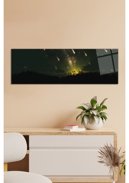 Kuzey Işıklarında Yıldız Panoramik Cam Tablo, Modern Ev ve Ofis Dekor, Hediyelik Duvar Dekorasyonu