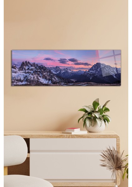 Karlı Dağlı Kış Manzarası Panoramik Cam Tablo, Modern Ev Ofis Dekoru, Hediyelik Duvar Dekorasyonu