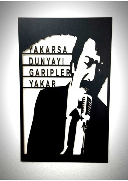 Ahşap Müslüm Gürses Tablosu, Yakarsa Dünyayı Yakan Güzel Sanat Eseri Siyah fiyatları