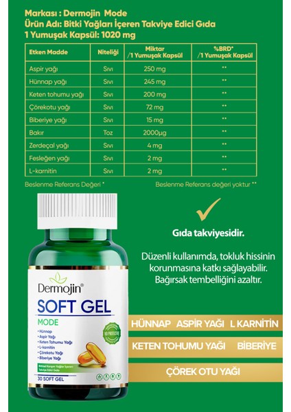 2 Adet Hünnap Bitkisel Karışım Yağlar İçeren Takviye Edici Soft Jel Kapsül modelleri