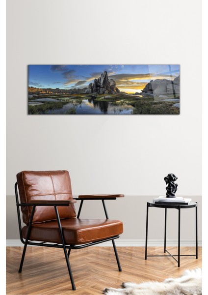 Kayalar ve Yeşillik Panoramik Cam Tablo, Modern Ev ve Ofis Dekoru, Hediyelik Duvar Dekorasyonu fiyatları