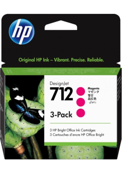 712 Magenta Kırmızı 29ML 3lü Paket Plotter Kartuşu 3ED78A / Hp