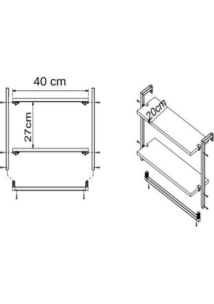 40x20 cm Banyo Rafı Duvara Monte Havluluk 2 Katlı Dekoratif Düzenleyici Organizer Siyah Metal indirimleri