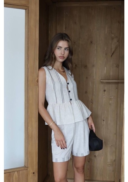 Askılı Keten Şort Takım modelleri