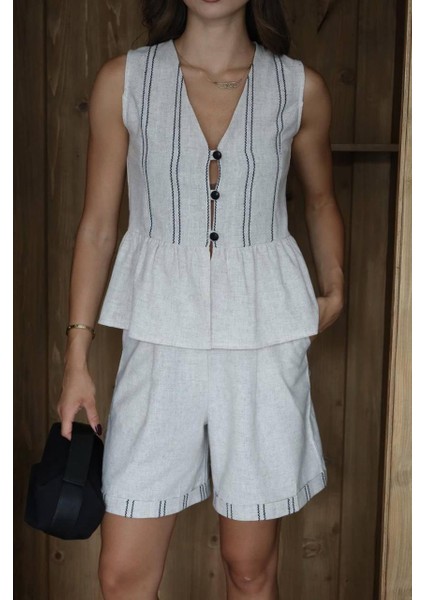 Askılı Keten Şort Takım indirimleri