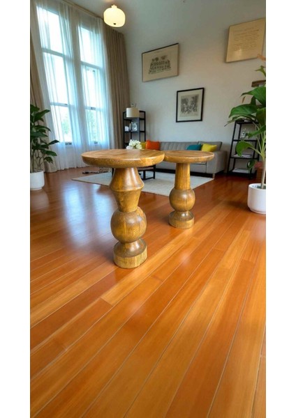 Rustik Masif Ahşap Sehpa Takımı – 2’li Tütün Renk Fiskos ve Zigon Sehpa