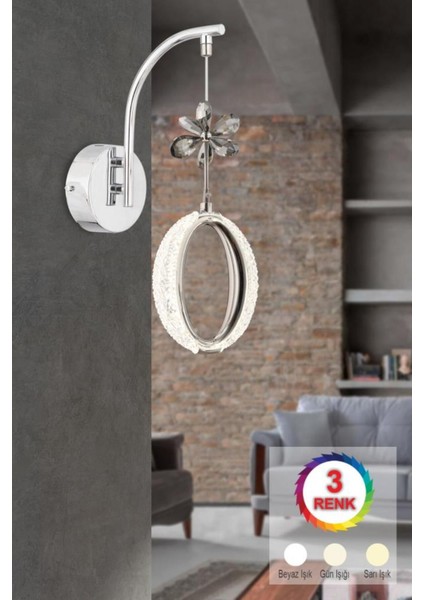 Modern 3 Renk Ledli Gümüş Aplik Avize, Şık ve Elegant Tasarım