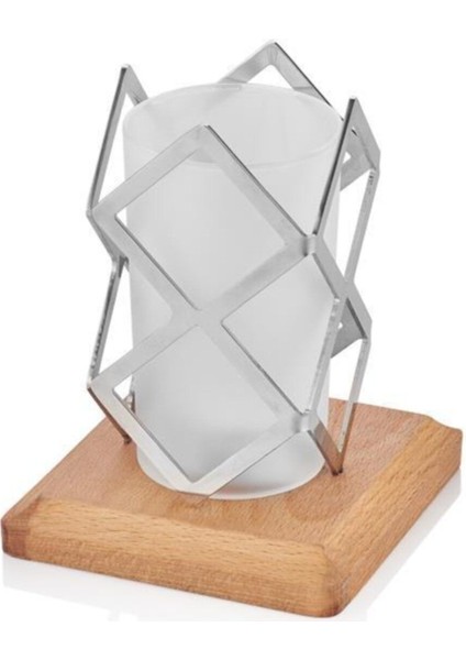 Gri Kare Tealight Ahşap Standlı Şık Dekorasyon Unsuru