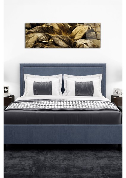 Gold Büyük Yapraklı Panoramik Cam Tablo, Modern Ev ve Ofis Dekoru, Hediyelik Duvar Dekorasyonu modelleri