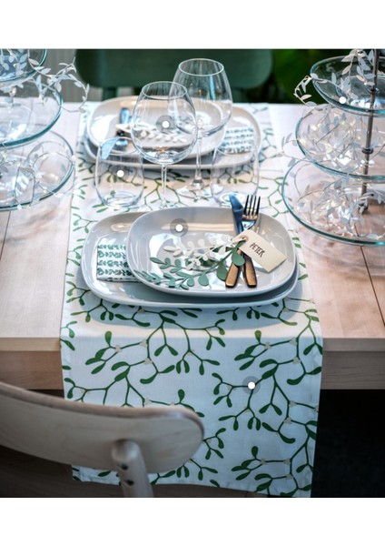 Beyaz ve Yeşil Renkli, Pamuk Kumaştan 35X130 cm Servis Örtüsü modelleri