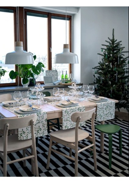 Beyaz ve Yeşil Renkli, Pamuk Kumaştan 35X130 cm Servis Örtüsü fırsatları